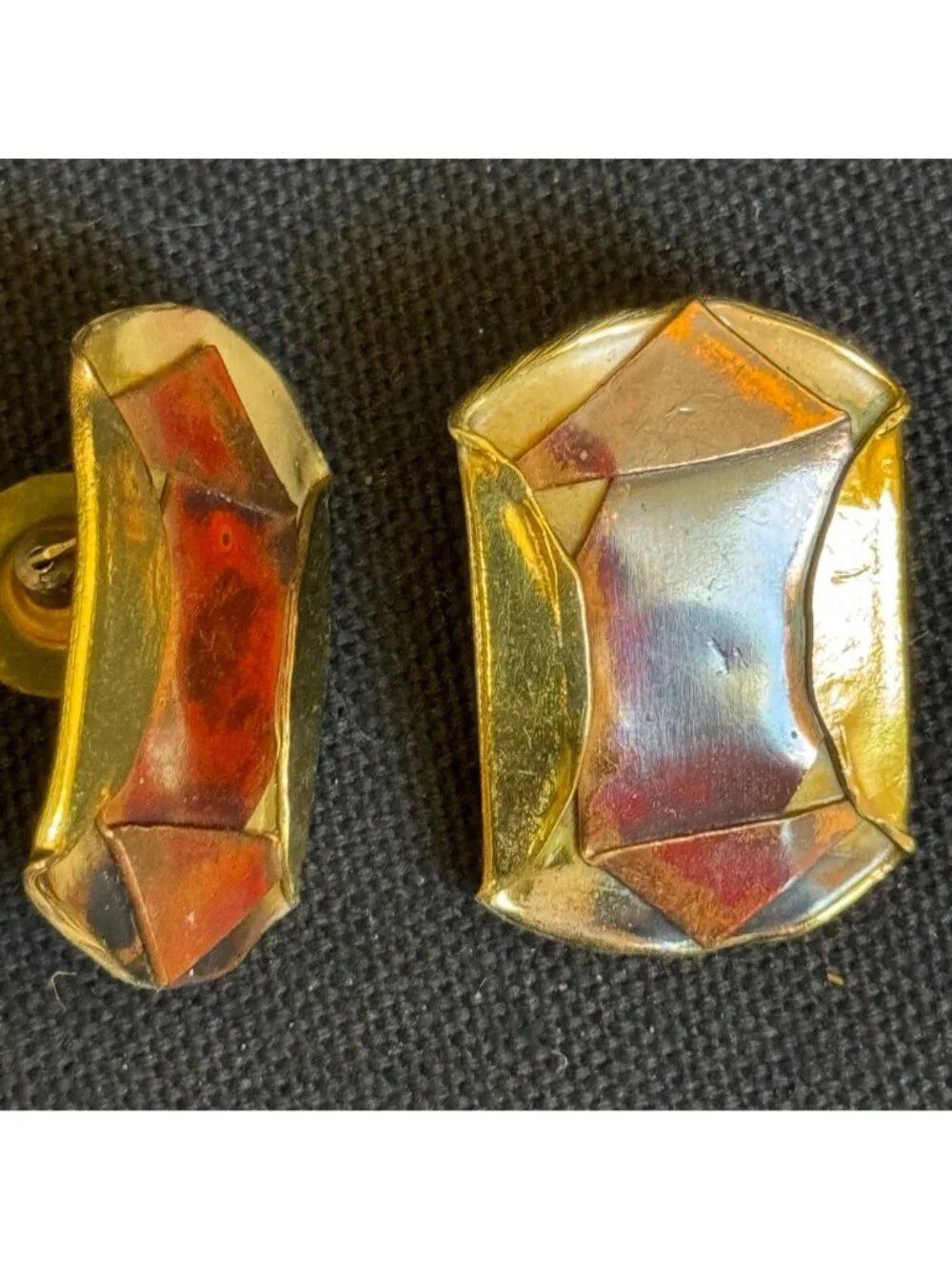 African Express Handmade Enamel & Brass Earrings With Abstract Design